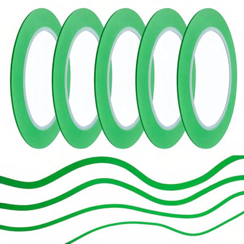 JINBING Lot de 5 rouleaux de ruban adhésif fin en vinyle vert flexible pour courbes, 33 m de long (1,5 mm de diamètre)