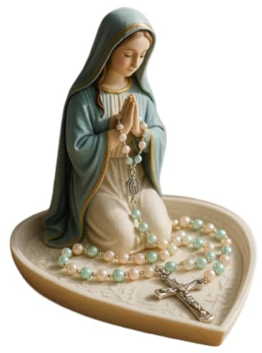 Bemonew Portarosario de la Virgen María Elegante Estatua de Resina de la Santísima Madre María para oración decoración Religiosa católica para el hogar y Regalo Estatua compacta para Altar.
