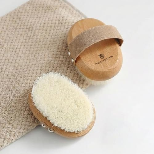 Treasurestash Dry Brushing Body Brush – Soft Nylon Bristles, Anti-Slip Wooden Bath Brush, Exfoliating Body Scrubber for Smooth & Glowing Skin