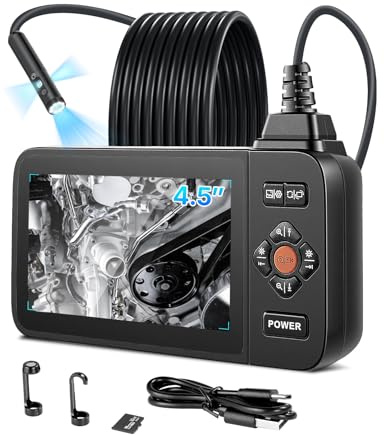 VEVOR Endoscopio Articolato a Tripla Lente, Telecamera Endoscopica Industriale con Luce, Schermo IPS HD da 4,5'', Zoom 8x, Batteria da 3000 mAh, Cavo Impermeabile IP67 da 5 m, per Auto e Idraulica
