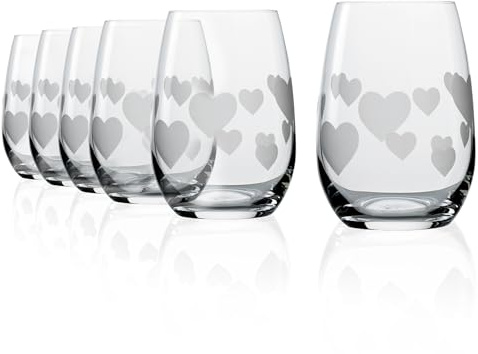 Stölzle Lausitz L'Amour Becher satiniert 6er-Set 335 ml – Edle Wasserglässer mit romantischem Design – Hochwertige Saftgläser aus Kristallglas – Trinkgläser spülmaschinen- & stoßfest, Made in Germany