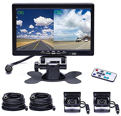 Camecho Dual Backup Kamera 4 Split Monitor hinten Kamera Auto 18 IR-Nachtsicht wasserdicht Aviation 4 Pins Anschluss 33 ft Kabel Für LKW/Wohnmobil-/Trailer/Bus