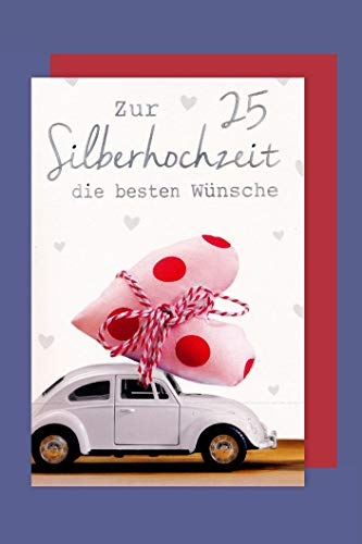 AvanCarte Silberhochzeit 25 Hochzeitstag Karte Foliendruck VW Käfer Herz 16x11cm