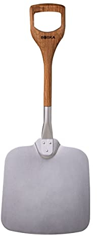 Boska Pizzaschaufel/Kurzer patentierter Griff/Einhändig zu verwenden/Aluminium & Eichenholz / 30x74x3 cm