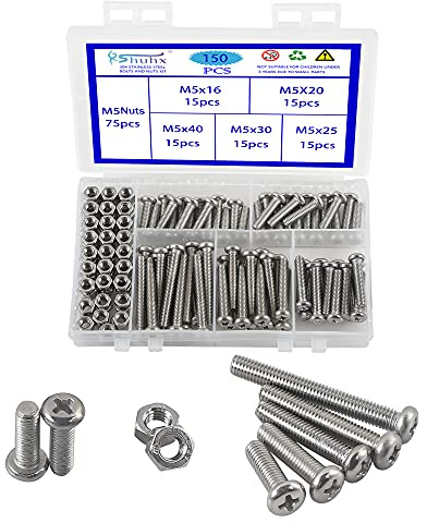 Rshuhx 150PCS M5 Schrauben und Muttern Set 304 Edelstahl Linsenkopfschraube Kreuz Runder Kopf Mechanische Schraube Pan Head Bolzen Maschinenschrauben mit Aufbewahrung Box
