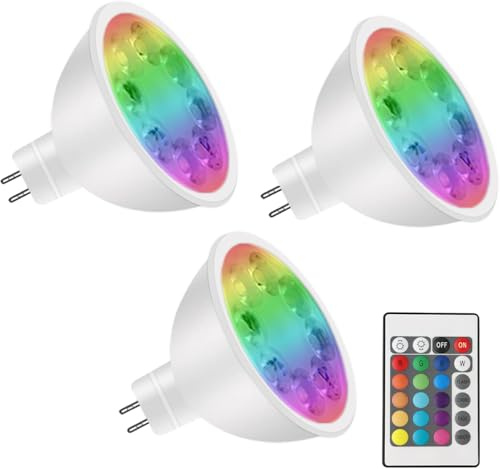 Noobibaba MR16 LED Bulb Color Changing 4W MR16 Color Changing LED Bulbs 12V Gu5.3 Bi-Pin Base Warm White+15 Multi Colors for Landscape Lighting (3 Bulbs and 1 Remotes)