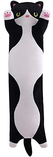 SNOWOLF 70cm Schwarz Weiße Katze Plüsch Kissen Niedliches Kawaii Katze Kuscheltier Weiches Anti-Stress Spielzeug zum Schlafen & Kuscheln Geschenk für Mädchen Kinder Erwachsene