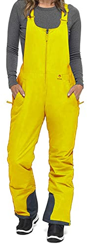 Pantaloni da sci da donna invernali impermeabili pantaloni da trekking caldi softshell antivento per lavoro snowboard montagna neve arrampicata, giallo, XXL