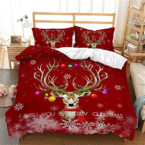 Bettwäsche 135x200 Bettbezug Winter Bettwäsche-Sets Rotes Rentier Muster Weich Hypoallergen Baby Bettwäsche Set mit 2 Kissenbezüge 80x80 cm, Geeignet für Jungen Mädchen Kinder