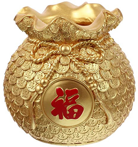 ARTIBETTER Golden Resin Vase, 14.00X14.00X15.00cm, Money Bag Planter, Feng Shui Plant Pot, Table Decor