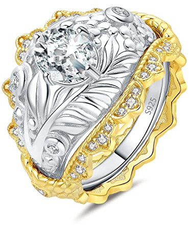 JewelryPalace Oval 1,55ct Ring Med Blomsterblad Och Zirkonia, Förlovningsring Med Guldhjärta, Silver 925, Vigselring Med Simulerad Diamant, Vigselring Med Stift, Vigselringar, Ringar, Band, Kvinnor 51