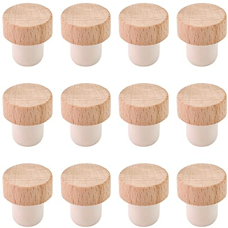 INCREWAY 12 tapones de vino de madera y goma en forma de T, tapones en T para botella de vino, botella de vidrio