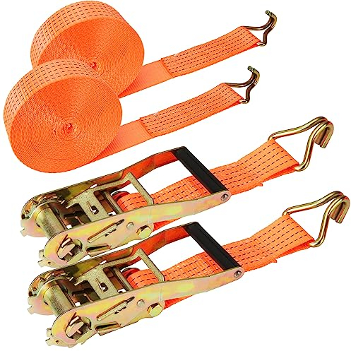 2 Pezzi Larghezza 5 Cm Cinghie Di Tensione 5000kg 6M Cinghie Di Fissaggio Regolabili Per Impieghi Gravosi, Cinghie Di Fissaggio A Cricchetto Arancione, Cinghie Di Tensione Con Cricchetto E Gancio