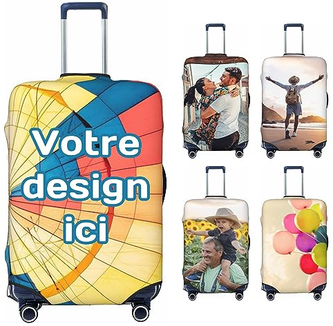 RKXGiftopia Housse de Valise Personnalisée avec Photo et Texte, Protège Valise Élastique pour Bagage, Couverture de Valise Imprimée Recto Verso, Cadeau Voyage Original pour Femme Homme Famille