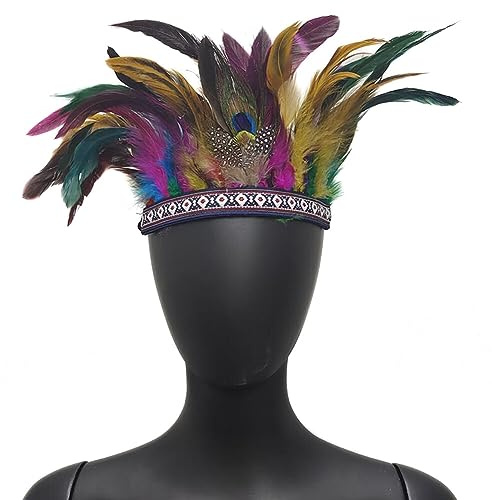 Asudaro Feder Kopfschmuck Krone Federbesatz Tribal Kopfschmuck Dekorative Stirnbänder Für Party, Kostüm, Halloween - Bunt