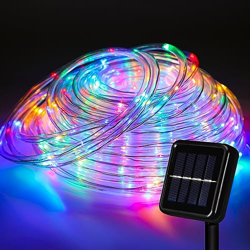 Cecaylie Solar Lichtschlauch Außen, 30M 100LED Bunt Lichtschlauch Solar, Lichtschlauch Außen Solar Wasserdicht mit 8 Modi, Solar Lichterschlauch Aussen für Festliche Dekoration und Outdoor-Party