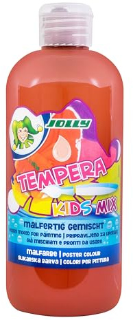 JOLLY Tempera Kids Mix Malfarbe, Flüssigfarbe, 0,5L Flasche Mittelbraun, leuchtende und deckende Farben, unverdünnt oder mit Wasser vermalbar, auf allen Materialien anwendbar