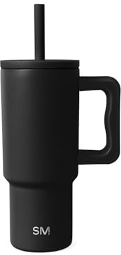 Simple Modern Tazza Termica con Cannuccia in silicone e Manico | Bicchiere Termico in Acciaio Inossidabile Isolato | Regali per Bambina e Bambini | Trek | 710ml | Midnight Black