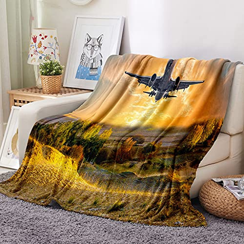 EHOMERY Manta Sofa Grande Cobijas De Verano Cama Manta King Size Cobija De Algodon Avión Paisaje Mantas De Siesta Mantas Decorativas Suaves Y Cómodas Amarillo 200x150cm