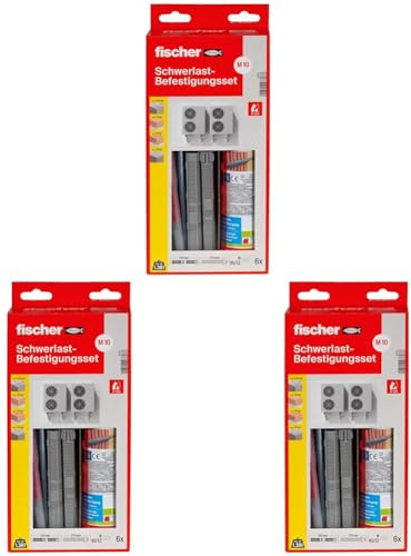 fischer Schwerlast-Befestigungsset 300 T mit Ankerstange M 10, Befestigungssystem für den Innen- und Außenbereich, multifunktionales Set für Schwerlasten in Beton & Mauerwerk (Packung mit 3)