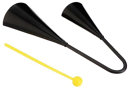 Doppelte Kuhglocke aus Eisen Schwarz mit Holzhammer für Outdoor | Kompakt und Robust, als Türglocke Nutzbar, Schwarzes Eisen mit Passendem Holzhammer