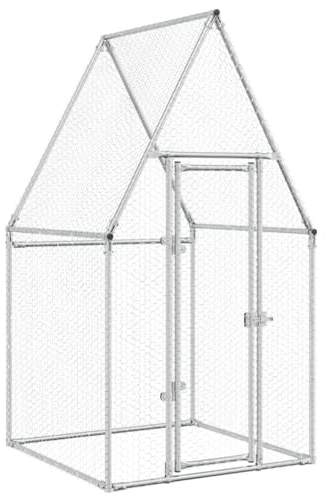 vidaXL Hühnerkäfig, Outdoor Hühnerstall Hühnerhaus, Freilaufgehege für Hühner Enten Gänse Kaninchenn, Kleintierstall, Silbern 100x100x190cm Verzinkter Stahl