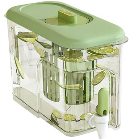 Water Dispenser with Tap 4L Food Grade Beverage Dispenser Sealed Drink Dispenser with Dual Filters Tilt Bottom Summer Juice Dispenser for Fridge Party, Grass Green,Drink Dispenser with Tap