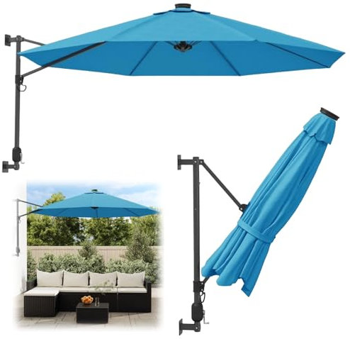 Ombrellone da Parete, 290 x 114 cm (diametro x A), Ombrellone a Muro da Balcone con 8 Robuste Stecche, Protezione UV, per Terrazza, Giardino, All'aperto, 362890