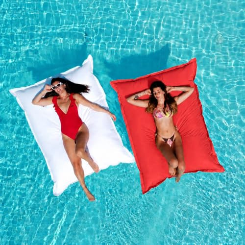 Avalon - Cuscino Galleggiante per Piscina Pouf Poltrona Sacco Way Grande, Pouffe Amaca, Pouf a Sacco in Tessuto Tecnico Antistrappo e Impermeabile, Arredo Moderno, Made in Italy(175x140cm-Rosso)