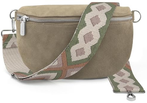 ARTVALL - Umhängetasche Wildleder Tasche Handtasche Velours Bauchtasche Klein mit Schultergurt Design Taschenband abnehmbar verstellbares Riemen Crossbody Bag Echt Ledertasche Damen mit Reißverschluss