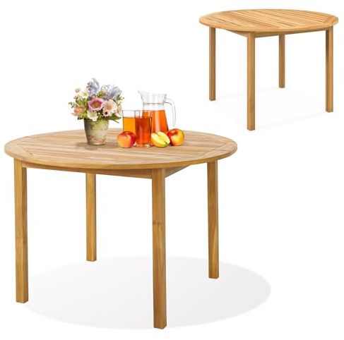KOMFOTTEU Table de Jardin en Bois d'acacia, Table à Manger Ø 100 cm, pour 4 Personnes, Table Ronde en Bois, résistante aux intempéries, Table de terrasse pour Cour, terrasse, pelouse