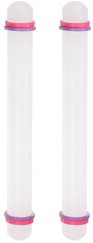 sourcing map 2pcs Fondant Rolling Pin with Rings PP 30cm x 2.5cm Non Stick for Baking White