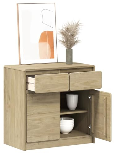 Bulliing Sideboard Wohnzimmerschrank Sideboard Wohnzimmer Flur Schrank SAUDA Eiche-Optik 80x43x75,5 cm Kiefernholz