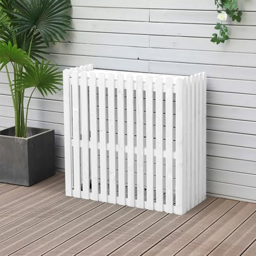 Cubre Aire Acondicionado Cubiertas de Aire Acondicionado de Flores de Madera Rejillas Protectoras Decorativas Gabinete Independiente Cubierta de Aire Acondicionado(Blanca,85x35x84 cm)