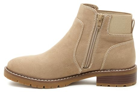 Women's Ankle Booties Faux Suede Low Block Heel Side Zipper Casual Shoes