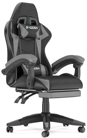Racingreat Ergonomischer Gaming Stuhl mit Fußstütze (Grau) | PC Stuh mit Footrests, Kopfstütze Lendenkissen, 90°-155° Neigung und Höhenverstellung, Junge Erwachsene Büro Pause