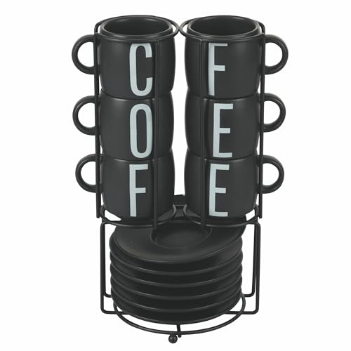Villa d'Este Home Tivoli Bigismore - Juego de 6 tazas de café con platillo (gres, soporte de acero inoxidable, 110 ml)