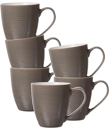Ritzenhoff & Breker Suomi Jumbobecher 6er Set, 550 ml, XXL Henkelbecher mit feinen & ausgeprägten Reliefierungen, Skandinavisches Design, Porzellan, Taupe