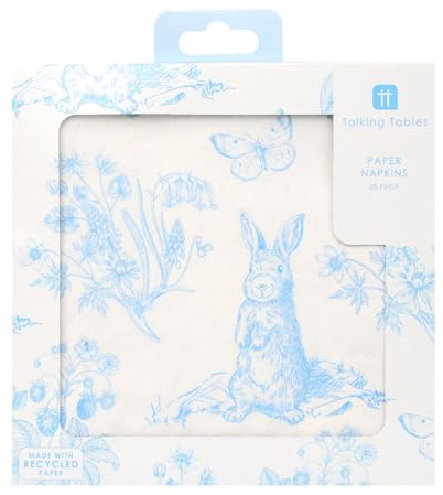 Talande Tabeller 20 x blå och vita pappersservetter, engångs påskservetter för tefest, födelsedag, bröllop, baby shower, servis, decoupage, återvinningsbar, plastfri, tillverkad i EU 3 lager 33 cm