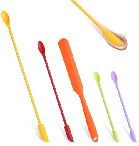 5 Stück Mini-Spatel, Weiches Mini Silikon Set, Doppelseitig Mini Kosmetik Make up, kleiner Spatel, Dünner Schaber für Glas, Küchenflaschen, Spatel Kosmetik