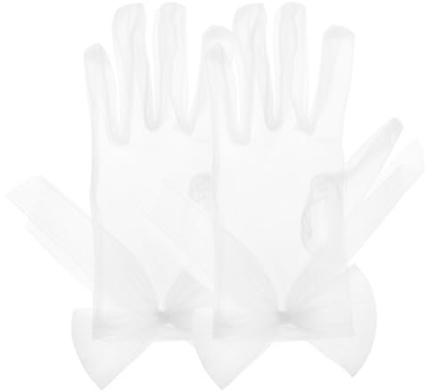 VALICLUD 1paar Frauen Spitzen Handschuhe Mit Blumenakzenten Perlen Für Hochzeiten Teepartys Und Besondere Anlässe Elegante Kurze Brauthandschuhe Weiß Leicht Und Komfortabel