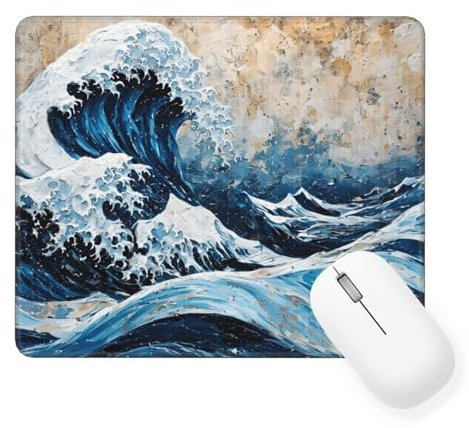 Tapis de Souris Gamer 320 x 260 mm Tapis de Souris Japon Tapis Souris Gaming Accessoire, Carré Flots Mouse Pad avec Bords Surpiqués Imperméable et Antidé Rapante Mousepad, Cadeaux pour Femmes W-680