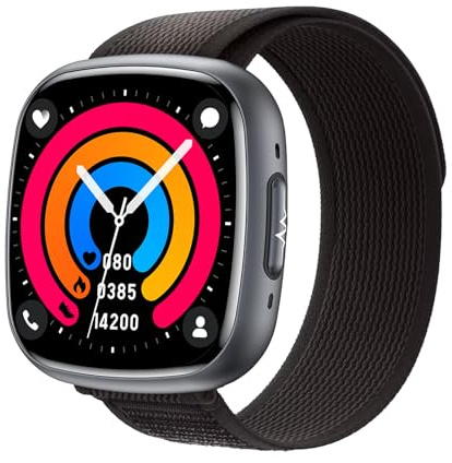 Knauermann NEO 2 (2025) - Schwarz Eckig - Gesundheitsuhr Smartwatch - EKG - HRV Funktion - BT Bluetooth - Schlafapnoe - Blutdruck - Klettband Schwarz