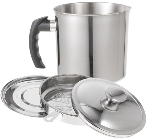 Luxshiny Filtro De Aceite Acero Inoxidable Con Tapa Colador Malla Fina Antideslizante Para Cocina Hogar Recipiente Almacenamiento Aceite Usado