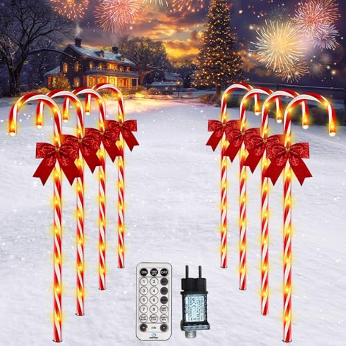 HELESIN Zuckerstangen Lichterkette Weihnachtsdeko Aussen 8 Stück, 12 Modi Timer Christbaumschmuck Zuckerstangen Beleuchtet Außen mit 80 LED, Wasserdicht Weihnachtsbeleuchtung Außen fur Garten Deko