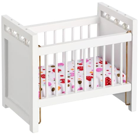 Gogogmee Mini Berceau Blanc Meuble Miniature pour Maison De PoupéE DéCoratif Accessoire pour Garçon Fille avec Finition SoignéE 4.41 X 3.94 X 2.76 Pouces