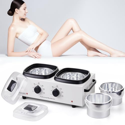 Waxing Kit, 800ML Professional Double Pot Wax Heater Warmer with Adjustable Temperature Set & Silicone Bowl & 40pcs Wax Sticks