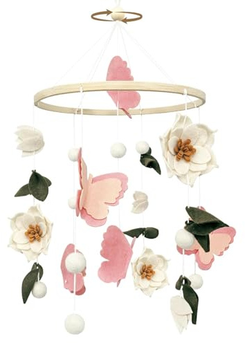 Babymobil med blommor fjäril, handgjord babymobil för babysäng, hängande mobil, sängklocka, barnsäng, sängklocka, hänge, barnrum, babyrum, dekoration, nyfödda, gåva för baby