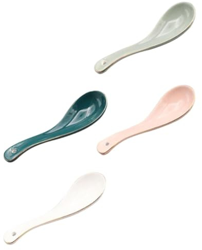 HYTROVE Juego de 4 Cucharas Soperas Diseño Creativo y Multipropósito de Cerámica Borde Dorado, Cucharas Decorativas Color Aleatorio para Sopa de Arroz para Cocina
