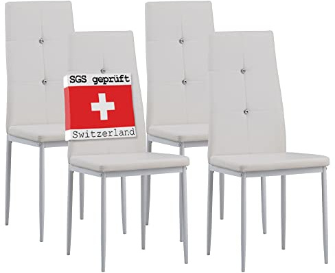ALBATROS Esszimmerstühle 4er Set Diamond, Weiss - Edler Diamant-Look, Kunstleder-Bezug, bequemer Polsterstuhl - Moderner Küchenstuhl, Stuhl Esszimmer oder Esstisch Stuhl